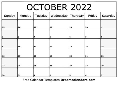 October 2022 Calendar Free Printable With Holidays And Observances