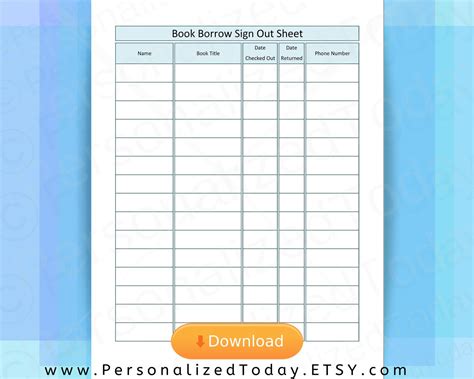 Printable Library Sign Out Sheets Us Letter Size Pdf Print And Etsy