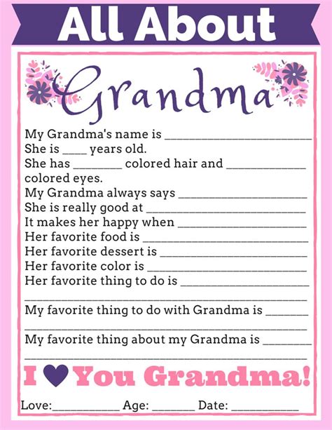 All About Grandma Free Printable Printable Templates