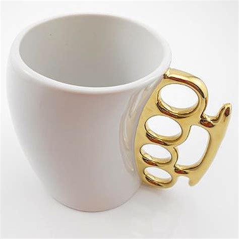 Brass Knuckle Coffee Mug White And Golden Handle Ed Ebay