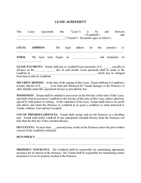 Fillable Form Lease Agreement Printable Forms Free Online