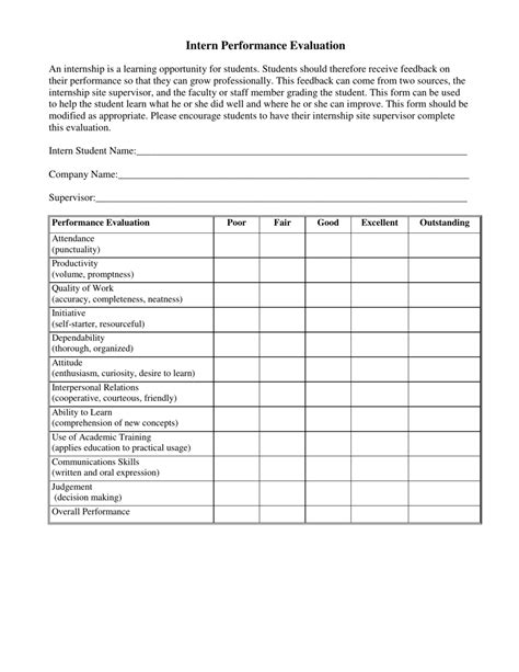 Intern Performance Evaluation Form Fill Out Sign Online And Download