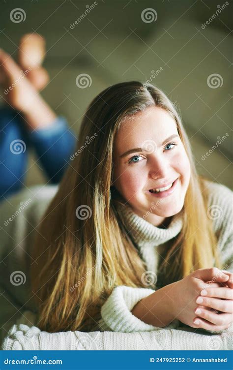 Indoor Portrait Of Young Cute 20 Year Old Girl Stock Photo Image Of