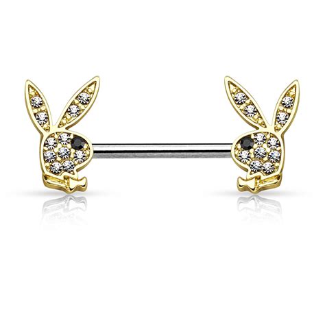 Crystal Paved Playboy Bunny Ends 316l Surgical Steel Nipple Ring