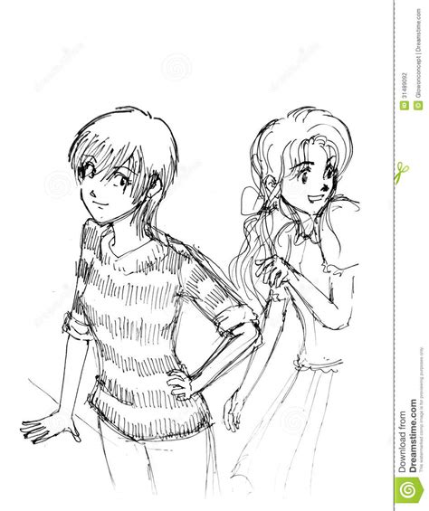 Manga Girls Anime Cartoon Drawing Stock Photography