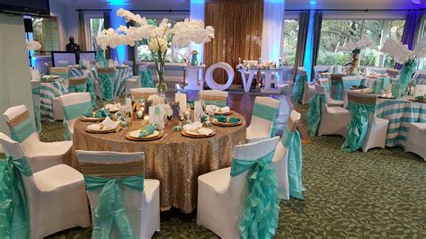 Turquoise White And Gold Wedding Reception With Stripes And Sequin