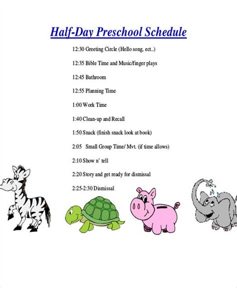 Preschool Schedule Template 9 Free Sample Example Format Download