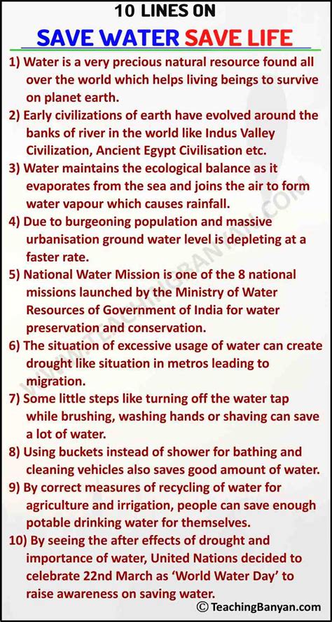 10 Lines On Save Water Save Life In English For Students Of Class 1 2