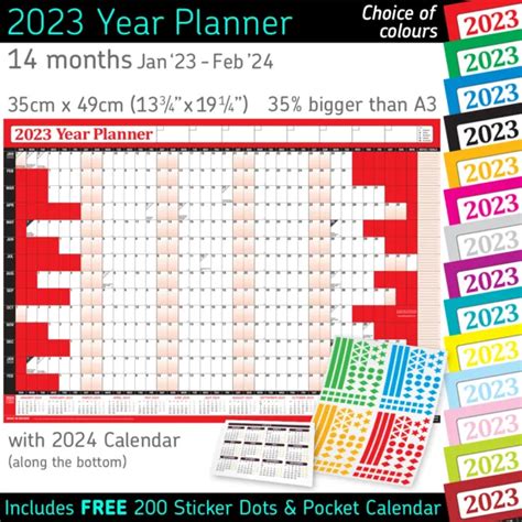 2023 Yearly Planner Calendar Annual Wall Chart 200 Sticker Dots