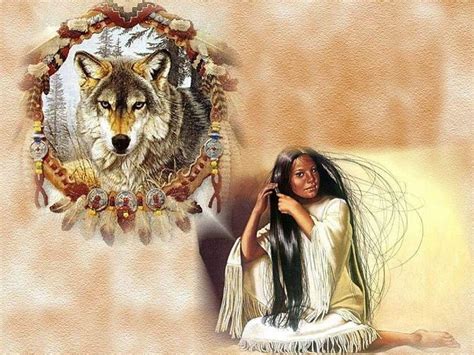 Native Woman And Wolf Spirit Native Native Americans Wolf Indian