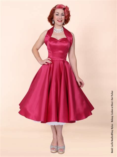 1950s Halterneck Raspberry Duchess Dress From Vivien Of Holloway