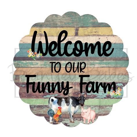 Welcome To Our Funny Farm Scallop Rustic Farmhouse Door Etsy