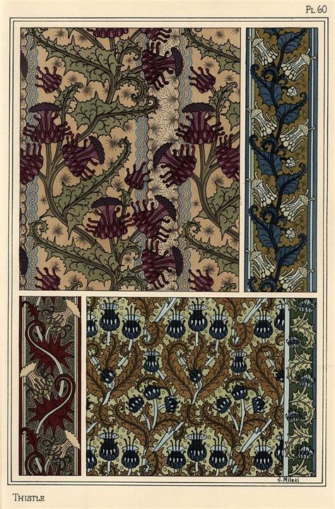 Thistle In Art Nouveau Patterns For Wallpaper And Fabrics Lithograph