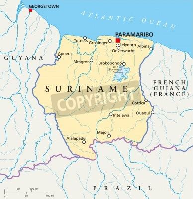 Suriname Political Map With Capital Paramaribo National Borders