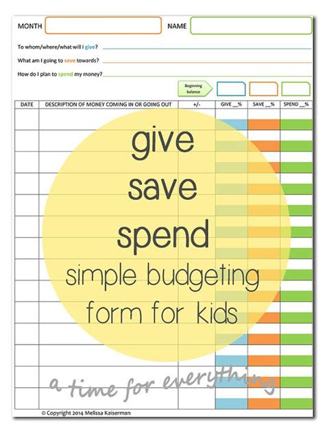 Give Save Spend Budget Sheet Printable For Kids Instant Etsy Budget