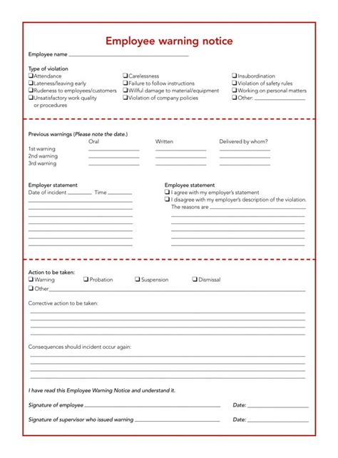 Employee Warning Notice Printable Pdf Printable Employee Write Up Form Printable Forms Free Online