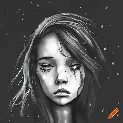 Black And White Drawing Of A Sad Girl In Space On Craiyon