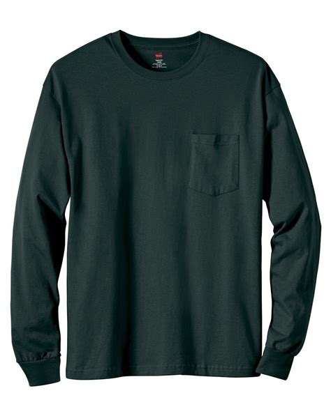 Hanes Mens S Xl Xxl 3xl Tagless Cotton Long Sleeve T Shirt With Pocket Tee 5596 Ebay