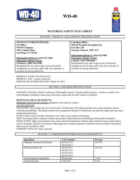 Material Safety Data Sheet Wd 40 Company