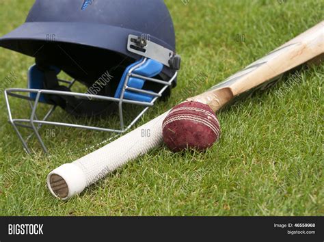 Cricket Ball Bat Helmet On Green Image And Photo Bigstock
