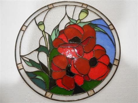 Poppies Stained Glass Panel Suncatcher Etsy