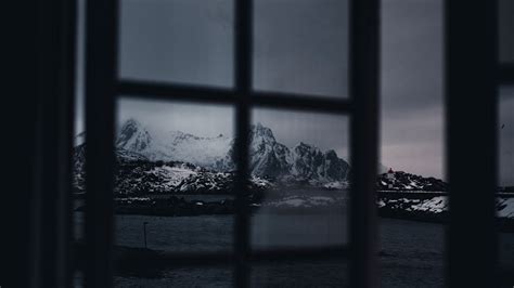 Download Wallpaper 1280x720 Window Mountains Snowy Dark Hd Hdv