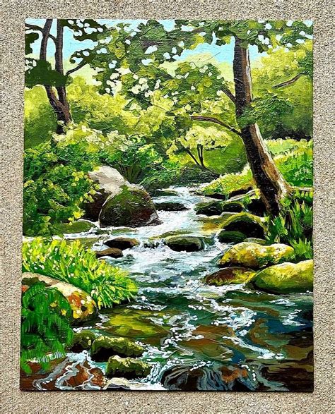 Watercolor Paintings Nature River Painting Green Paintings Summer