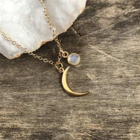 Crescent Moon Necklace Tiny Gemstone Necklace Moonstone Etsy