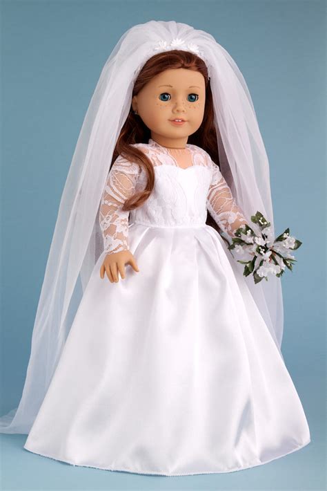 Princess Kate Clothes For 18 Inch American Girl Doll Royal Wedding Dress Veil Bouquet