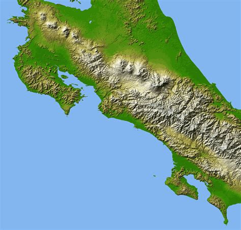 Shaded Relief Map Of Costa Rica Showing Elevations