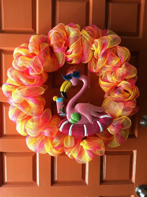 Summer Deco Mesh Flamingo Wreath Made July 2013