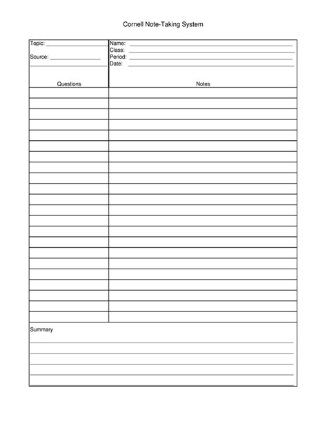 Printable Cornell Note Taking Template Printable Templates Free
