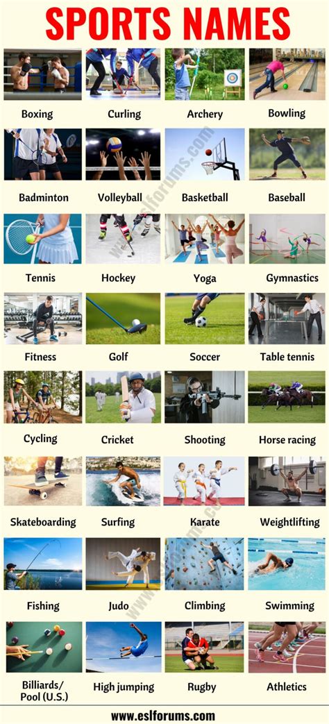 List Of Sports 35 Useful Names Of Sports And Games In English Esl