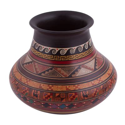Traditional Inca Ceramic Decorative Vase Crafted In Peru Divine Inca