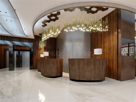 Reception Desk With Lobby Entrance And Lounge Area Stock Illustration