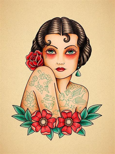 How To Draw A Vintage Pin Up Portrait Tattoo Illustration Images And Photos Finder