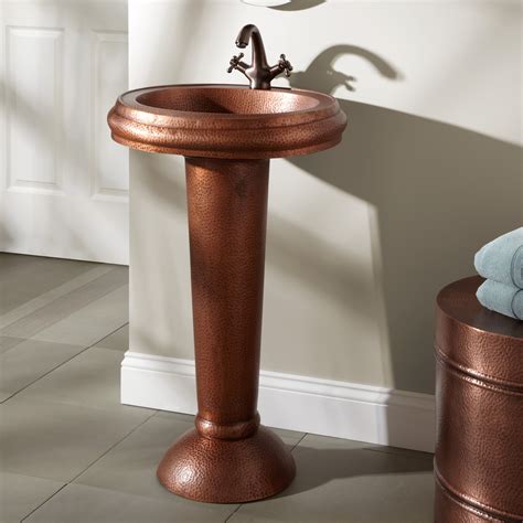 Bari Hammered Copper Pedestal Sink Bathroom