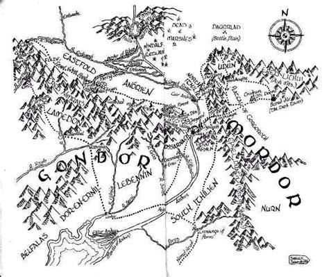 A Map Of Gondor And Mordor Gondor Mordor Map
