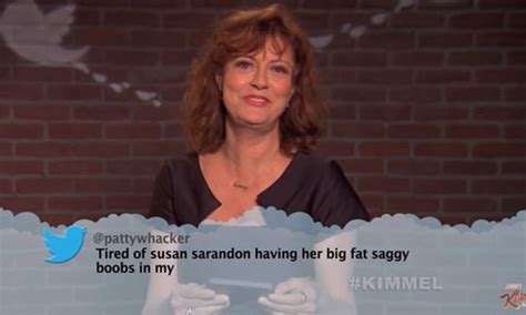watch big fat saggy boobs susan sarandon reads out mean tweets on jimmy kimmel live