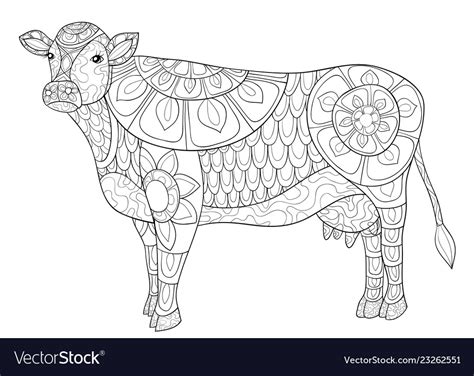 Adult Coloring Bookpage A Cute Cow Image Vector Image