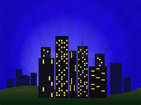 Night Cityscape With Moon And Stars Simple Geometric Shapes Of Modern