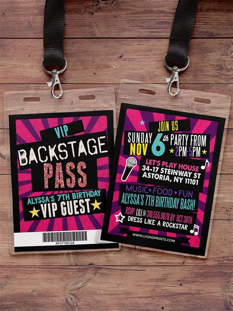 Birthday Invitation Rock Star VIP PASS Backstage Pass Concert Ticket Birthday Invitation