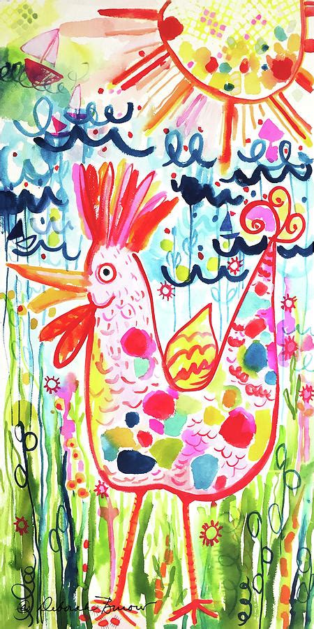 Whimsical Chicken Painting By Deborah Burow