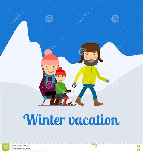 Winter Vacation Man With Children Stock Vector