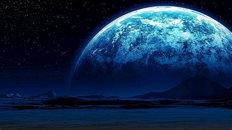Hd Wallpaper Blue Moon Stars Mountain Starry Night Earthlike Sky