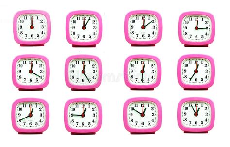 Collection Of Clock From 1200 To 100 Am And Pm Isolated In Whi Stock