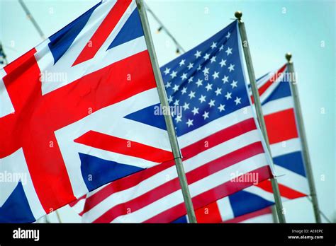 Union Jack Flags And Stars And Stripes Flying Together Stock Photo Alamy