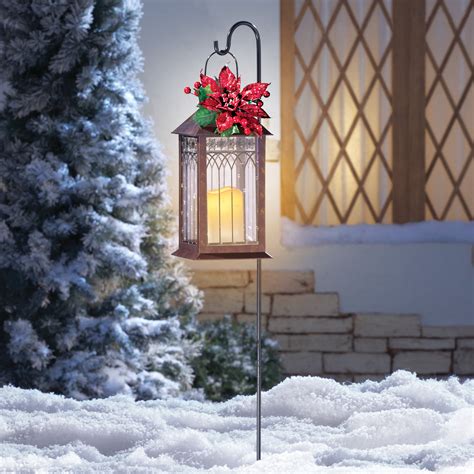 Collections Etc Solar Christmas Lantern With Hanging Hook Post