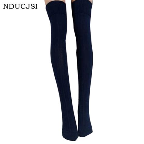 nducjsi winter sexy warm stockings long cotton striped stocks over knee wool stocking for women