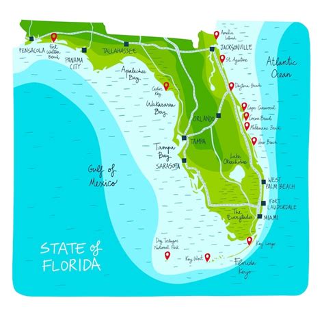 Mapa Dibujado A Mano De Florida Con Regiones Y Condados Vector Premium